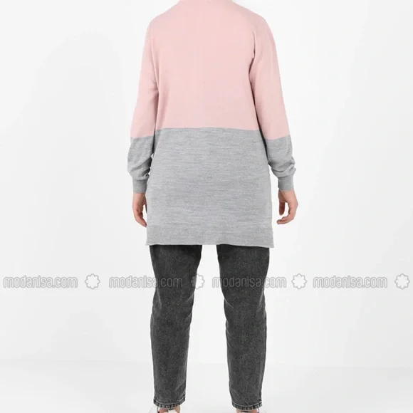 Color Block Crew Neck Sweater Tunic Powder - Picture 3 of 3